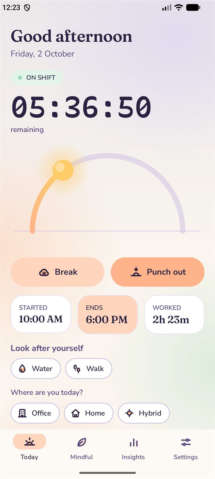 Today while on shift: the countdown, the sun on its arc, and the Break and Punch out buttons